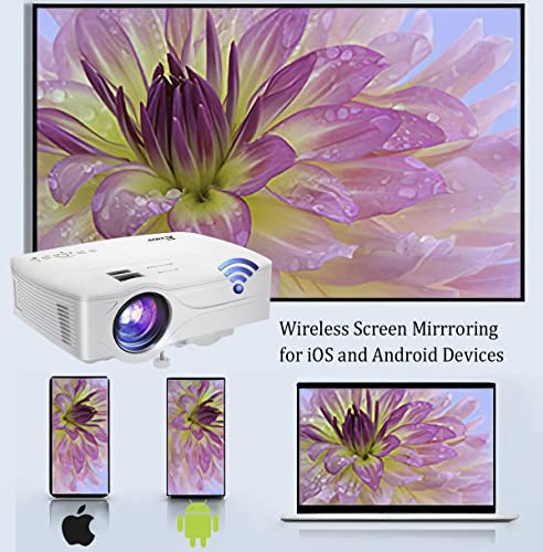 Proyector portátil con WiFi para laptop, computadora, HDMI, resolución 1080P, 120 pulgadas, brillo de 7500 lm, corrección trapezoidal, iOS/Android, para películas en exteriores y cine en casa (blanco)